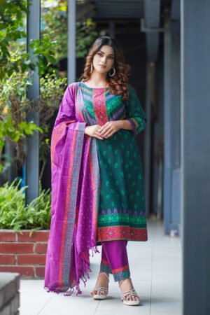 Elegant Teal Blue Embroidered Three Piece Salwar Kameez