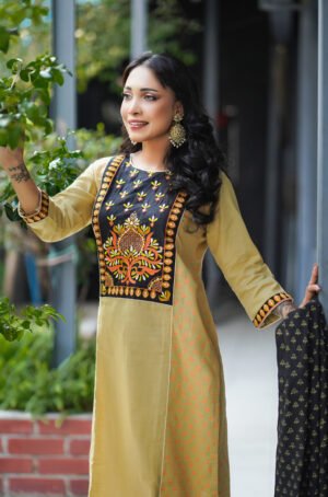 Elegant Mustard Embroidered 3 Piece