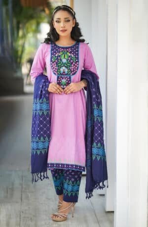Premium Pink Embroidered 3 Piece Salwar Kameez