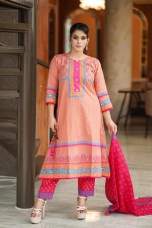 Peach & Pink Pakistani Inspired Ethnic 3 Piece Set